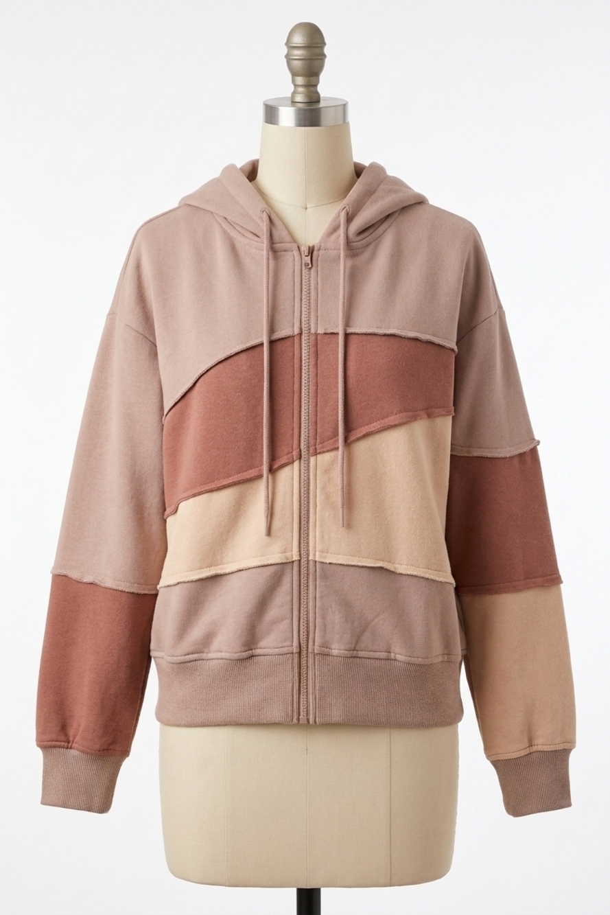 NEW BLUIVY color block full zip hoodie in rose combo